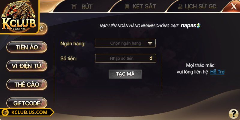 Nạp Rút Tiền KCLUB 2 Cách thức giao dịch hiệu quả cho thành viên